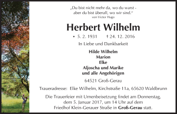 Traueranzeige von Herbert Wilhelm von Trauerportal Echo Online