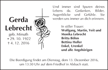 Traueranzeige von Gerda Lebrecht von Trauerportal Echo Online