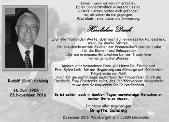 Traueranzeige von Rudolf Schönig von Trauerportal Rhein Main Presse