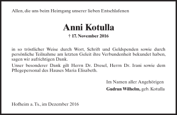 Traueranzeige von Anni Kotulla von Trauerportal Rhein Main Presse