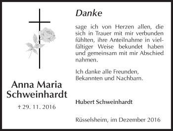 Traueranzeige von Anna Maria Schweinhardt von Trauerportal Rhein Main Presse