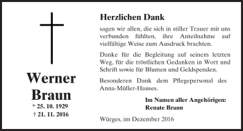 Traueranzeige von Werner Braun von  Camberger Anzeiger