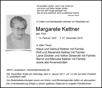 Traueranzeige von Margarete Kettner von VRM Trauer