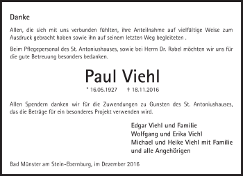 Traueranzeige von Paul Viehl von Trauerportal Rhein Main Presse