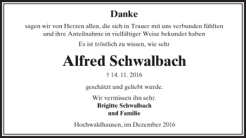 Traueranzeige von Alfred Schwalbach von VRM Trauer