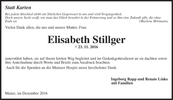 Traueranzeige von Elisabeth Stillger von Trauerportal Rhein Main Presse