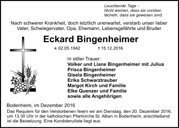 Traueranzeige von Eckard Bingenheimer von Trauerportal Rhein Main Presse