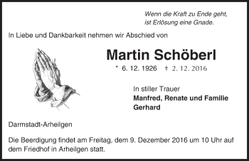 Traueranzeige von Martin Schöberl von Trauerportal Echo Online