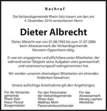 Traueranzeige von Dieter Albrecht von Trauerportal Rhein Main Presse