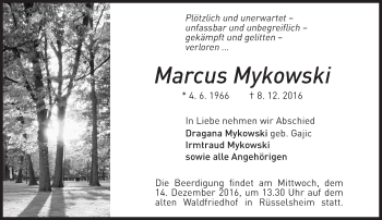 Traueranzeige von Marcus Mykowski von Trauerportal Rhein Main Presse