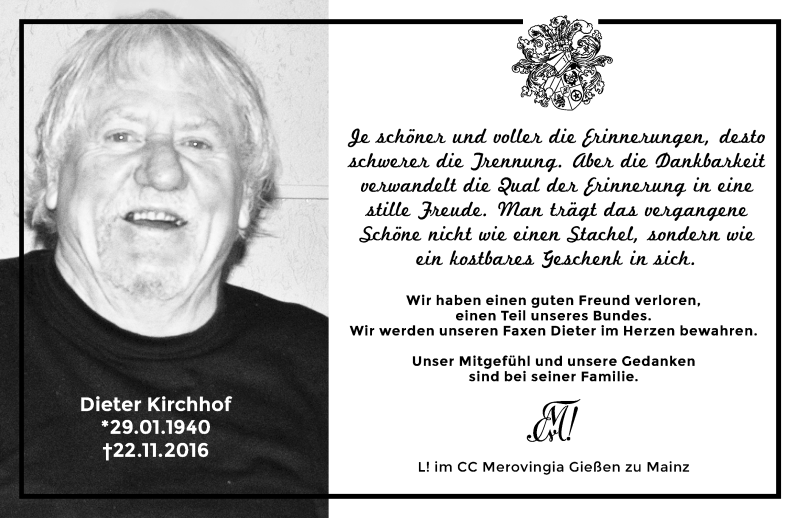  Traueranzeige für Dieter Kirchhof vom 03.12.2016 aus Trauerportal Rhein Main Presse