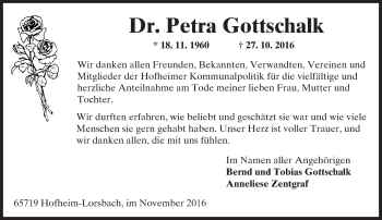 Traueranzeige von Petra Gottschalk von Trauerportal Rhein Main Presse