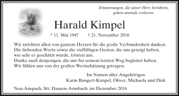 Traueranzeige von Harald Kimpel von  Usinger Anzeiger
