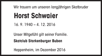 Traueranzeige von Horst Schwaier von Trauerportal Echo Online