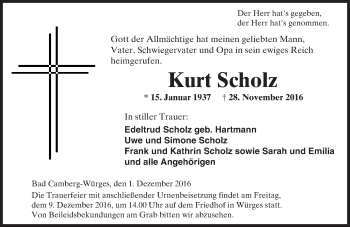 Traueranzeige von Kurt Scholz von  Camberger Anzeiger