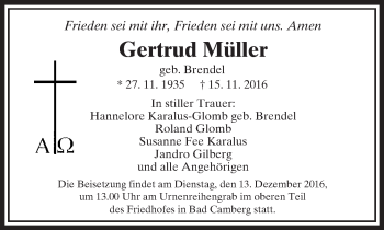 Traueranzeige von Gertrud Müller von  Camberger Anzeiger