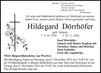 Traueranzeige von Hildegard Dörrhöfer von Trauerportal Rhein Main Presse