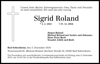 Traueranzeige von Sigrid Roland von Trauerportal Rhein Main Presse