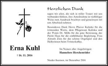 Traueranzeige von Erna Kuhl von  Kreisanzeiger