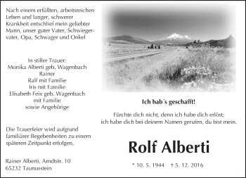 Traueranzeige von Rolf Alberti von Trauerportal Rhein Main Presse