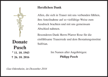 Traueranzeige von Donate Pusch von Trauerportal Rhein Main Presse