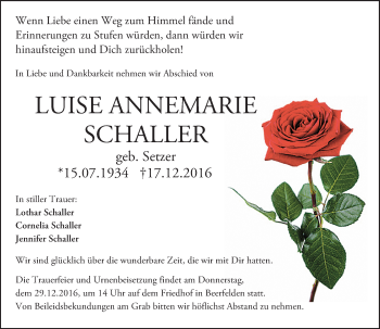 Traueranzeige von Luise Annemarie Schaller von Trauerportal Echo Online