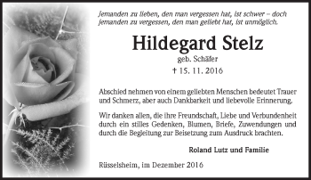 Traueranzeige von Hildegard Stelz von Trauerportal Rhein Main Presse