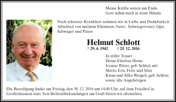 Traueranzeige von Helmut Schlott von  Gelnhäuser Tageblatt