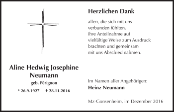 Traueranzeige von Aline Hedwig Josephine Neumann von Trauerportal Rhein Main Presse
