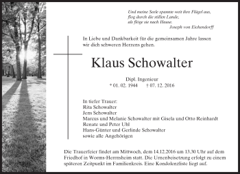 Traueranzeige von Klaus Schowalter von Trauerportal Rhein Main Presse