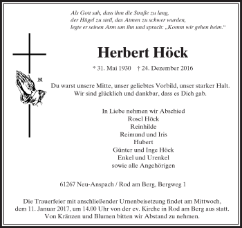 Traueranzeige von Herbert Höck von  Usinger Anzeiger