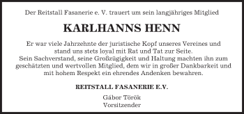 Traueranzeige von Karlhanns Henn von Trauerportal Rhein Main Presse