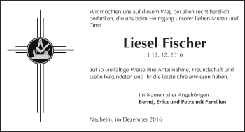 Traueranzeige von Liesel Fischer von Trauerportal Echo Online