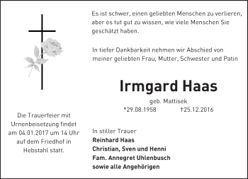 Traueranzeige von Irmgard Haas von Trauerportal Echo Online