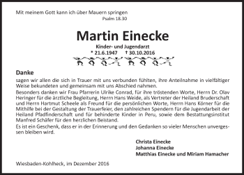 Traueranzeige von Martin Einecke von Trauerportal Rhein Main Presse