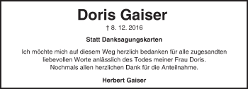 Traueranzeige von Doris Gaiser von  Kreisanzeiger
