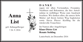 Traueranzeige von Anna List von VRM Trauer