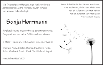 Traueranzeige von Sonja Herrmann von Trauerportal Echo Online