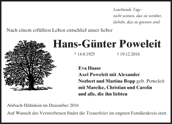 Traueranzeige von Hans-Günter Poweleit von Trauerportal Echo Online