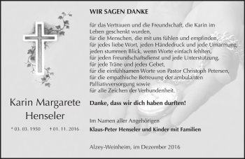 Traueranzeige von Karin Margarete Henseler von Trauerportal Rhein Main Presse