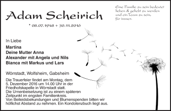 Traueranzeige von Adam Scheirich von Trauerportal Rhein Main Presse