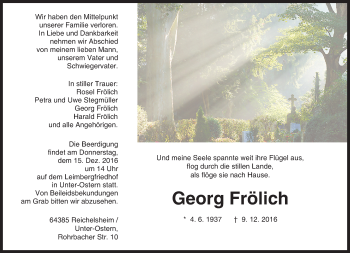 Traueranzeige von Georg Frölich von Trauerportal Echo Online