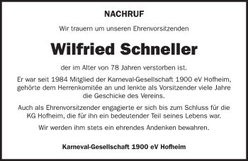 Traueranzeige von Wilfried Schneller von Trauerportal Rhein Main Presse