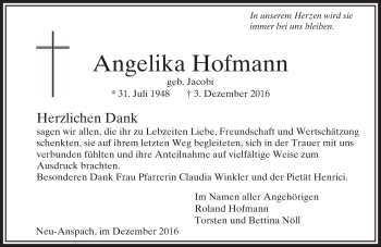 Traueranzeige von Angelika Hofmann von  Usinger Anzeiger