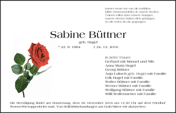 Traueranzeige von Sabine Büttner von Trauerportal Rhein Main Presse