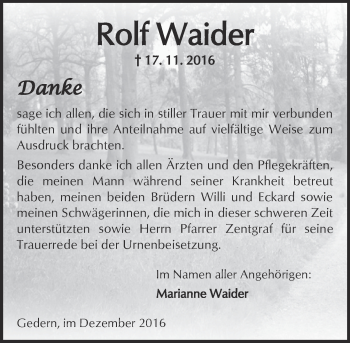 Traueranzeige von Rolf Waider von  Kreisanzeiger