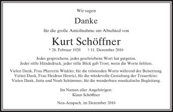 Traueranzeige von Kurt Schöffner von  Usinger Anzeiger