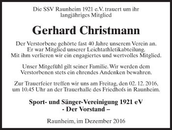 Traueranzeige von Gerhard Christmann von Trauerportal Rhein Main Presse