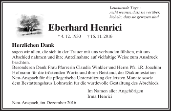 Traueranzeige von Eberhard Henrici von  Usinger Anzeiger
