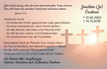 Traueranzeige von Joachim Vaahsen von  Gießener Anzeiger
